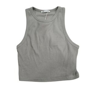 Zara Ribbed-Knit Cropped Tank Top Women's Space Gray Medium Sleeveless Stretch